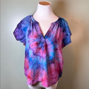 Tie-Dye V-Neck Women Top
